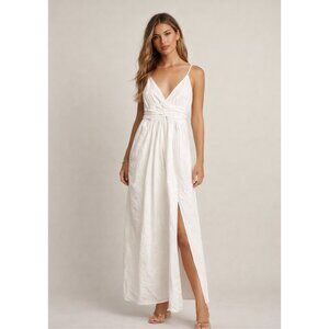 Young Fabulous & Broke Poplin Cotton Slit Long Dress White Size XS